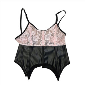 Women's Daisy Corsets Black Pink Lace Faux Leather Corset size XL